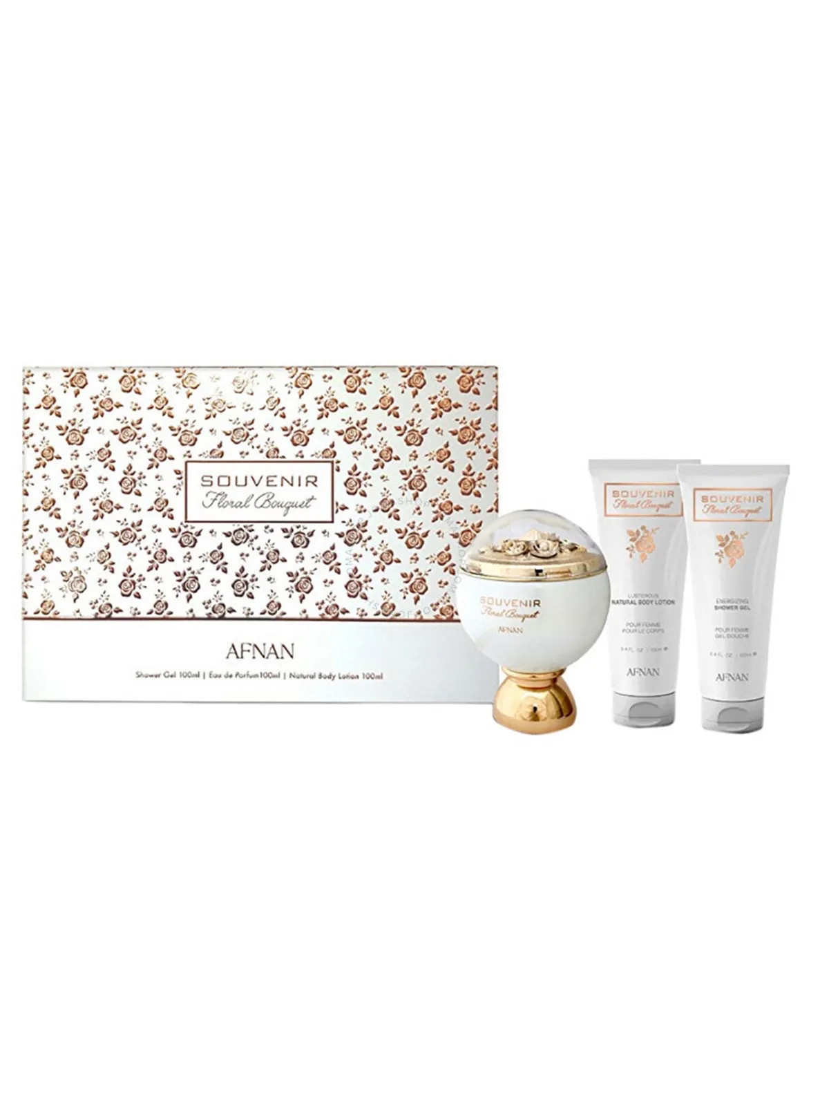 Afnan Souvenir Floral Bouquet Coffret Eau De Parfum 100ml + Gel Douche 100ml + Lotion Corporelle 100ml