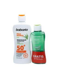 Babaria Aloe Protecteur Solaire SPF50 Peau Sensible Résistant à l'Eau 200ml + Baume Après-Soleil