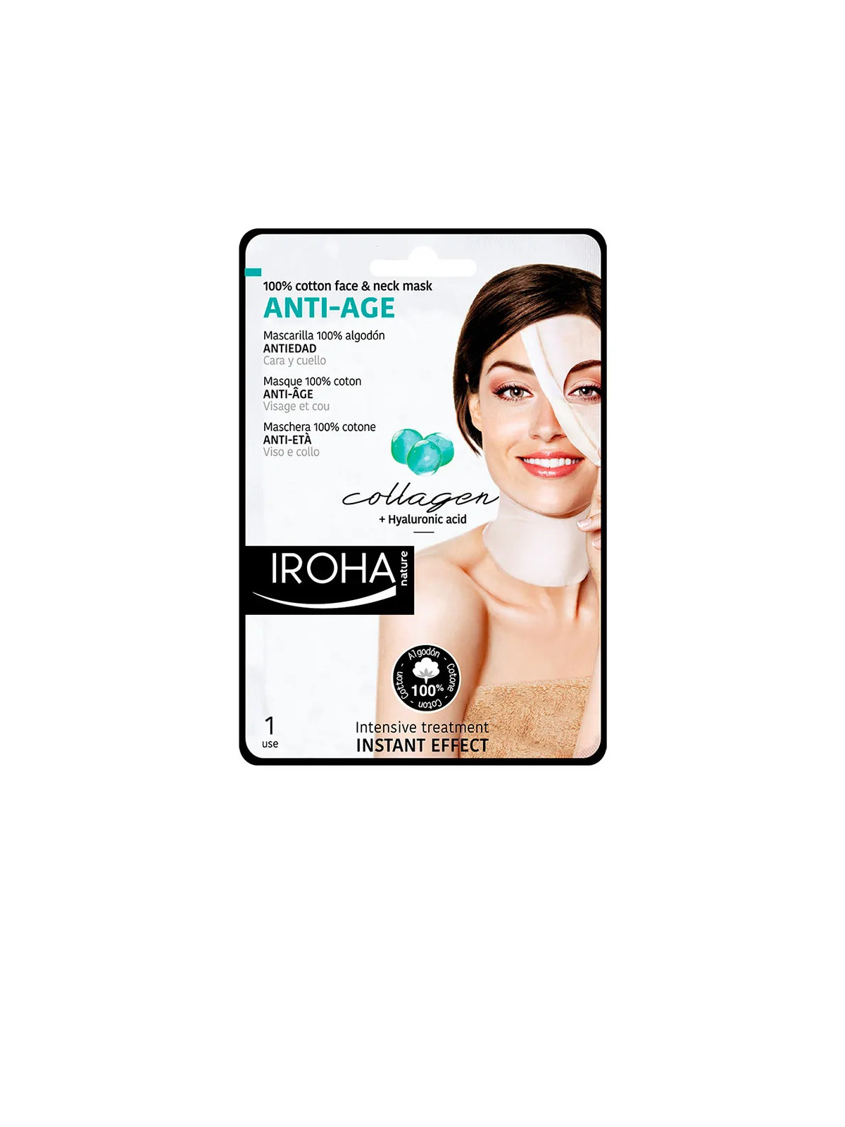 Iroha Nature Anti-Âge Masque Coton Visage et Cou Collagène 1 Unité