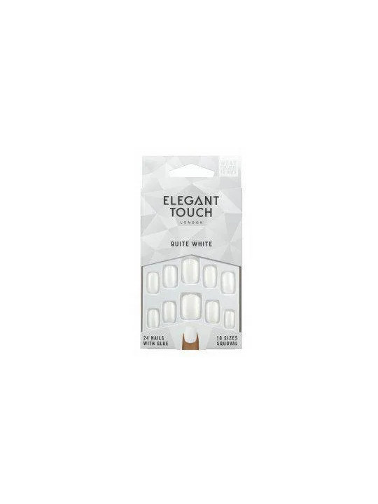 Elegant Touch Polished Colour 24 Faux Ongles avec Colle Squoval Quite White