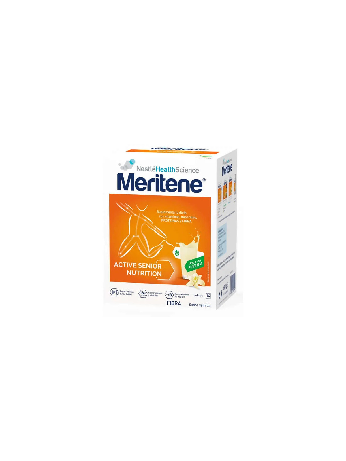 Meritene Active Senior Nutrition Boisson Saveur Vanille Riche en Fibres 14 Sachets