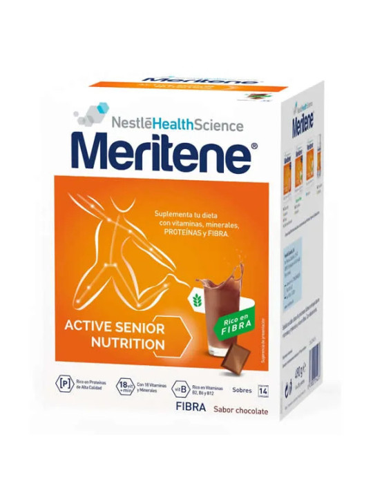 Meritene Active Senior Nutrition Boisson Saveur Chocolat Riche en Fibres 14 Sachets