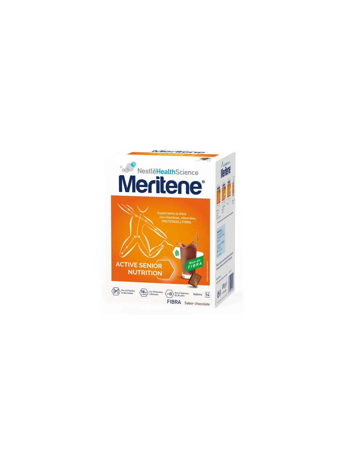 Meritene Active Senior Nutrition Boisson Saveur Chocolat Riche en Fibres 14 Sachets