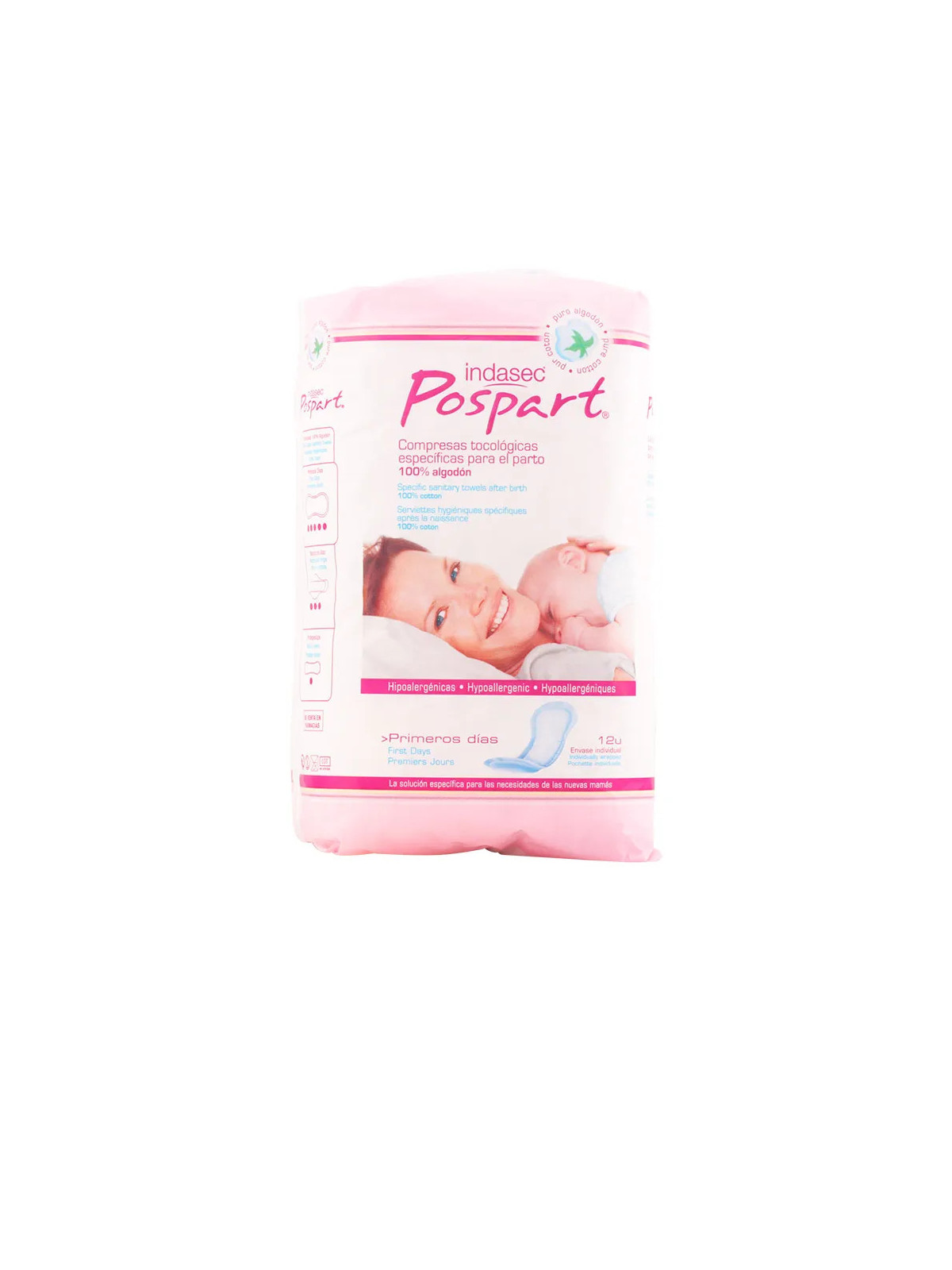 Indasec Postpartum Compresses Tocologiques 100% Coton 12 Unités