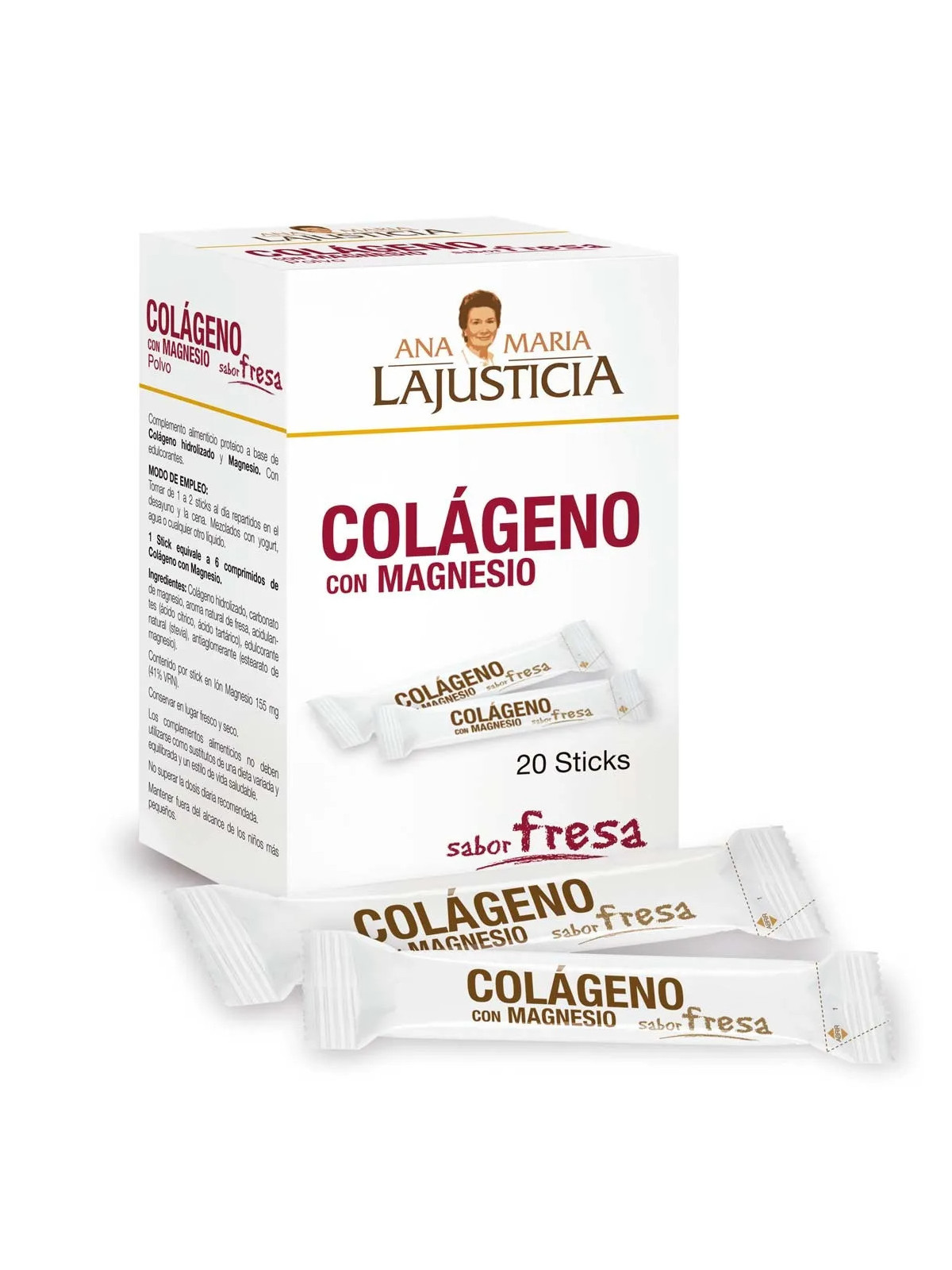 Ana María Lajusticia Collagène avec Magnésium Saveur Fraise 20 Sticks 4g