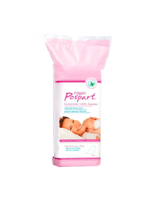 Indasec Serviettes Hygiéniques Post-Partum avec Ailettes 10 Unités