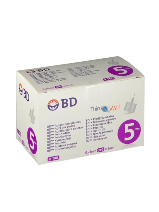 BD Micro-Fine Aiguilles pour Stylo à Insuline 0,25 x 5mm 100 pièces