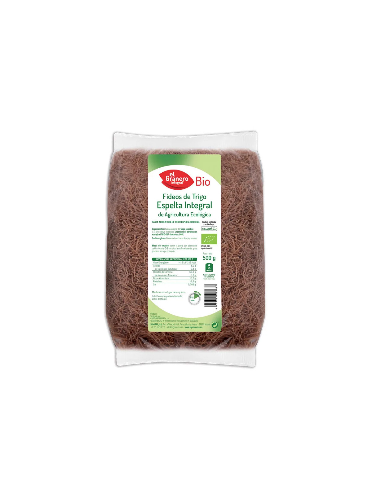 Granero Vermicelles Fins Épeautre Complet Bio 500g