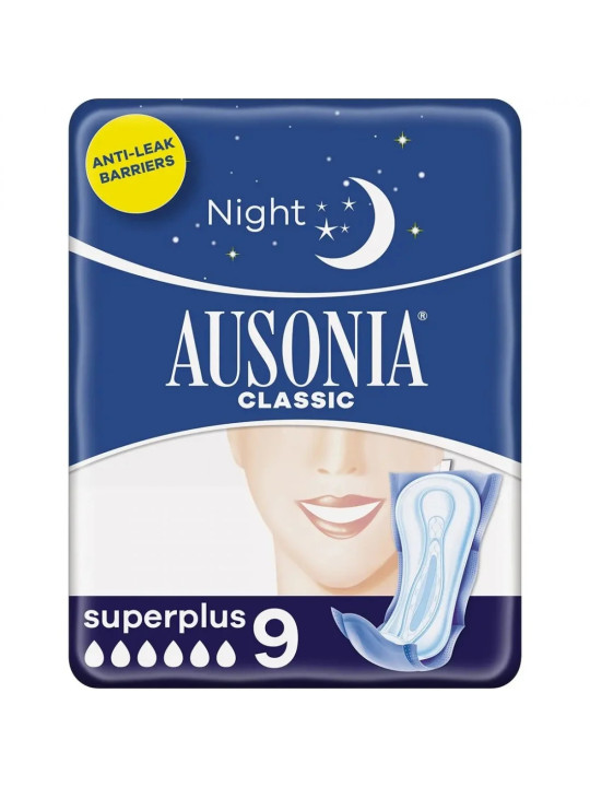 Ausonia Serviettes Hygiéniques Nuit Super Plus 9 unités