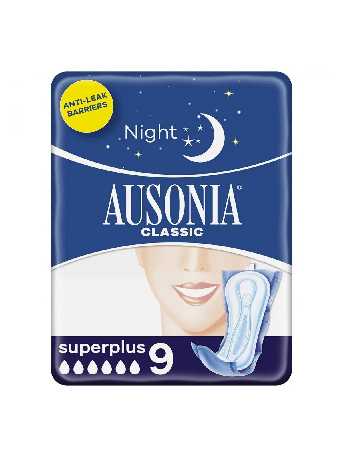 Ausonia Serviettes Hygiéniques Nuit Super Plus 9 unités
